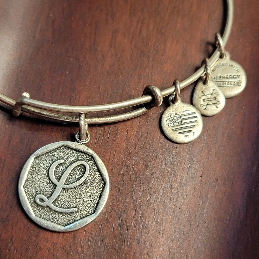 Alex and Ani Monogram Initial "L" Charm Bangle Bracelet Silver-tone - Picture 8 of 13